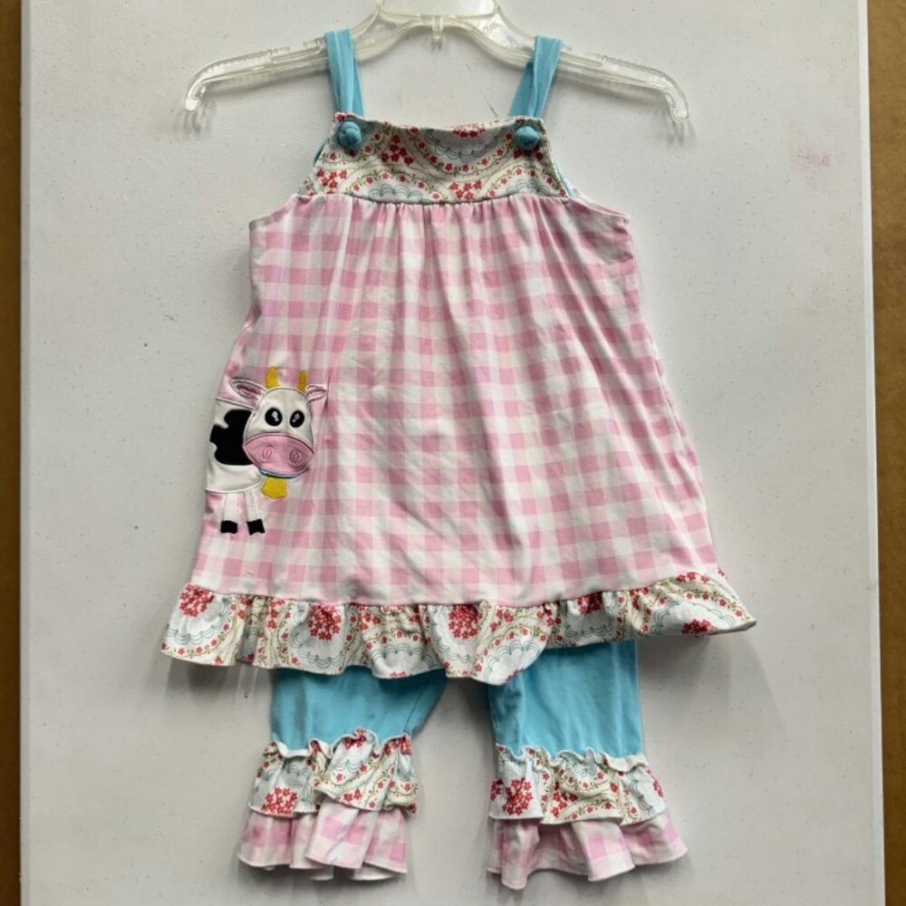 Ruffle Girl Cow Embroidered Outfit Girl's 2XL (7)